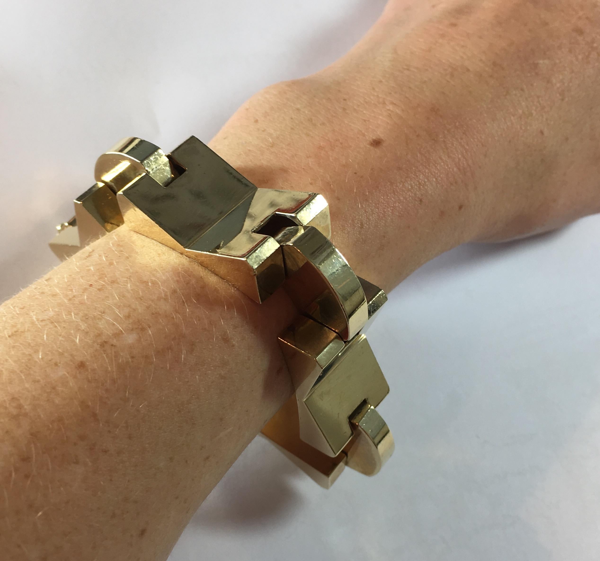 Retro Machine Age Gold Sapphire Tank Bracelet, circa 1940 8