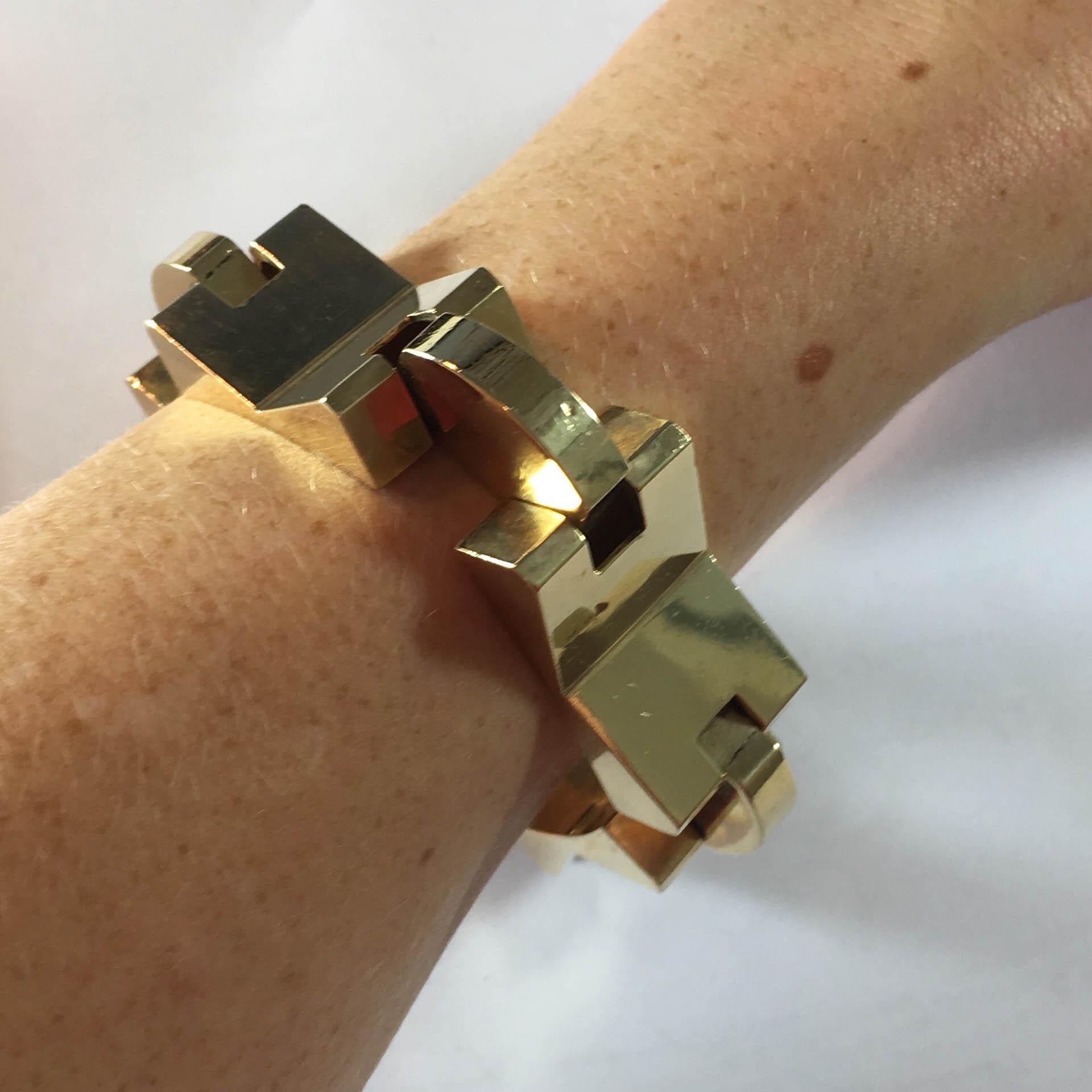 Retro Machine Age Gold Sapphire Tank Bracelet, circa 1940 12