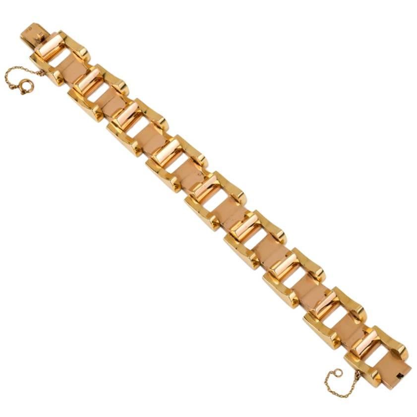 Retro Machine Age Gold Tank Bracelet