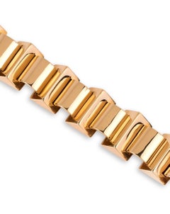 Retro Machine Age Yellow Gold Tank Bracelet