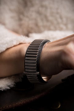 Retro machine-inspired 1960s heavy solid silver bracelet from A. Tillander