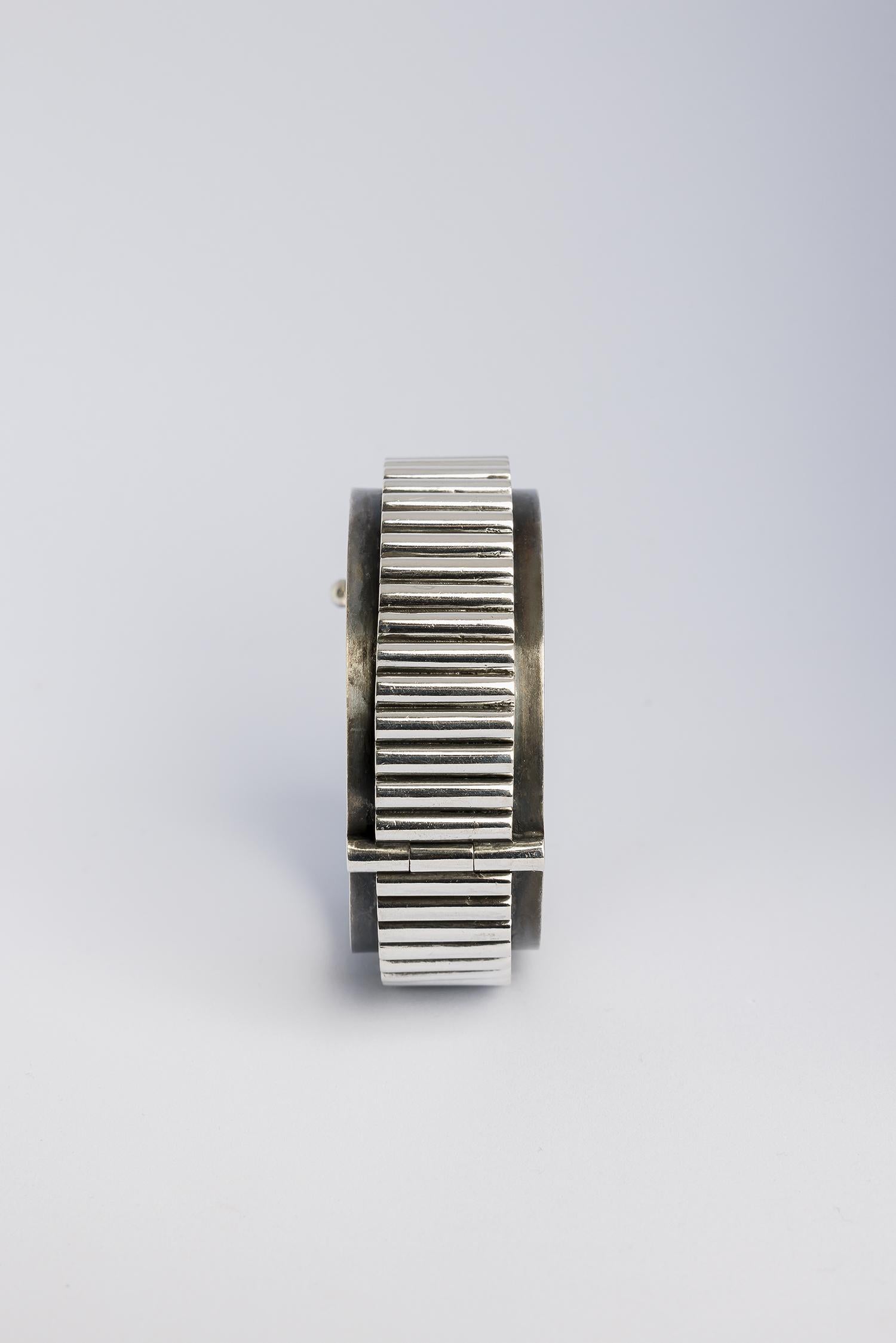 Women's Retro machine-inspired 1960s heavy solid silver bracelet from A. Tillander For Sale