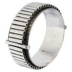 Retro machine-inspired 1960s heavy solid silver bracelet from A. Tillander