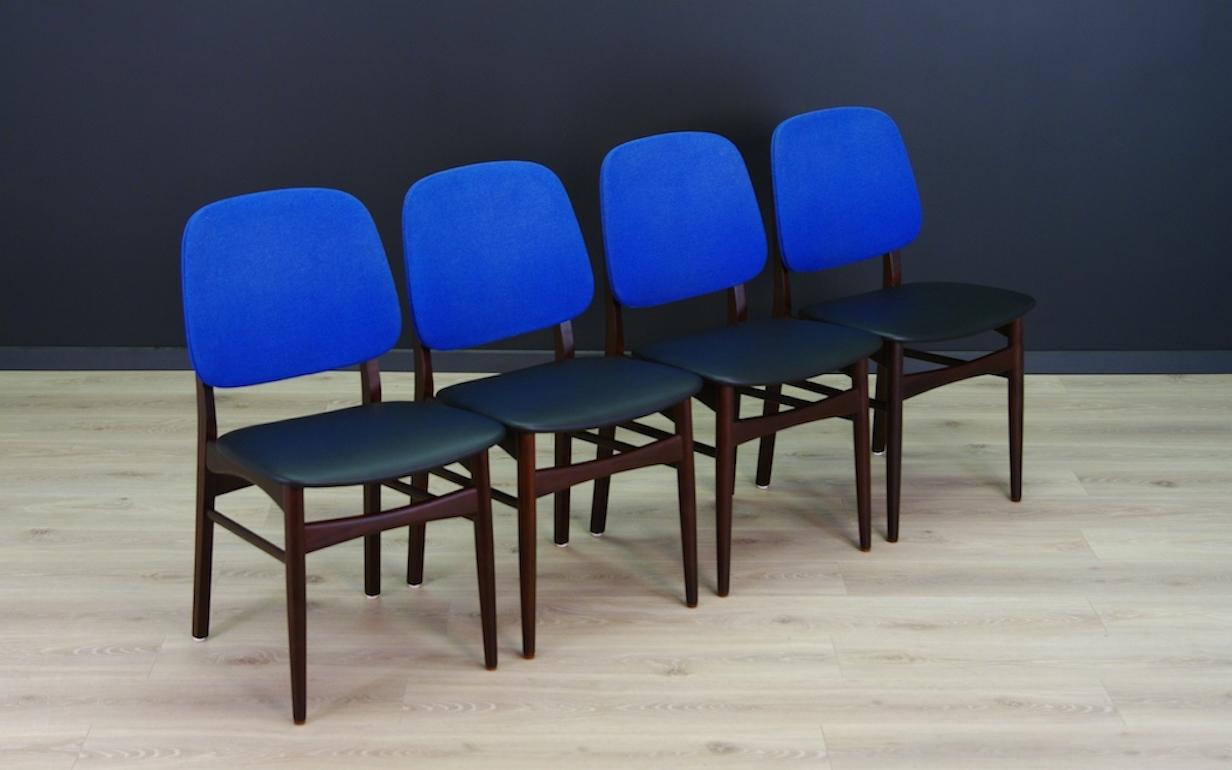 Mid-Century Modern Retro Mahogany Blue Chairs Vintage Danish Design, 1960s For Sale