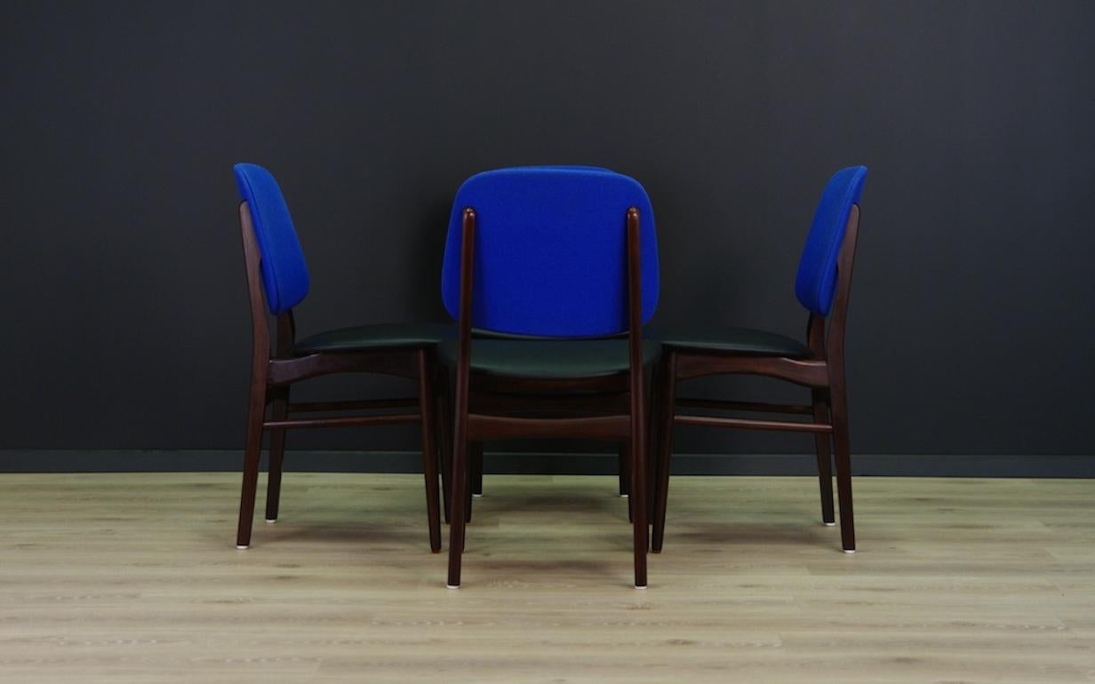 Scandinavian Retro Mahogany Blue Chairs Vintage Danish Design, 1960s For Sale