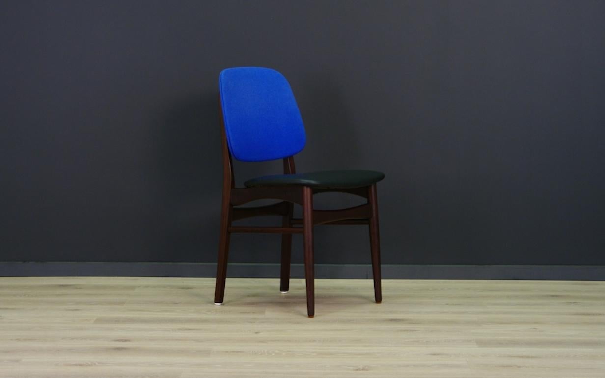 Woodwork Retro Mahogany Blue Chairs Vintage Danish Design, 1960s For Sale