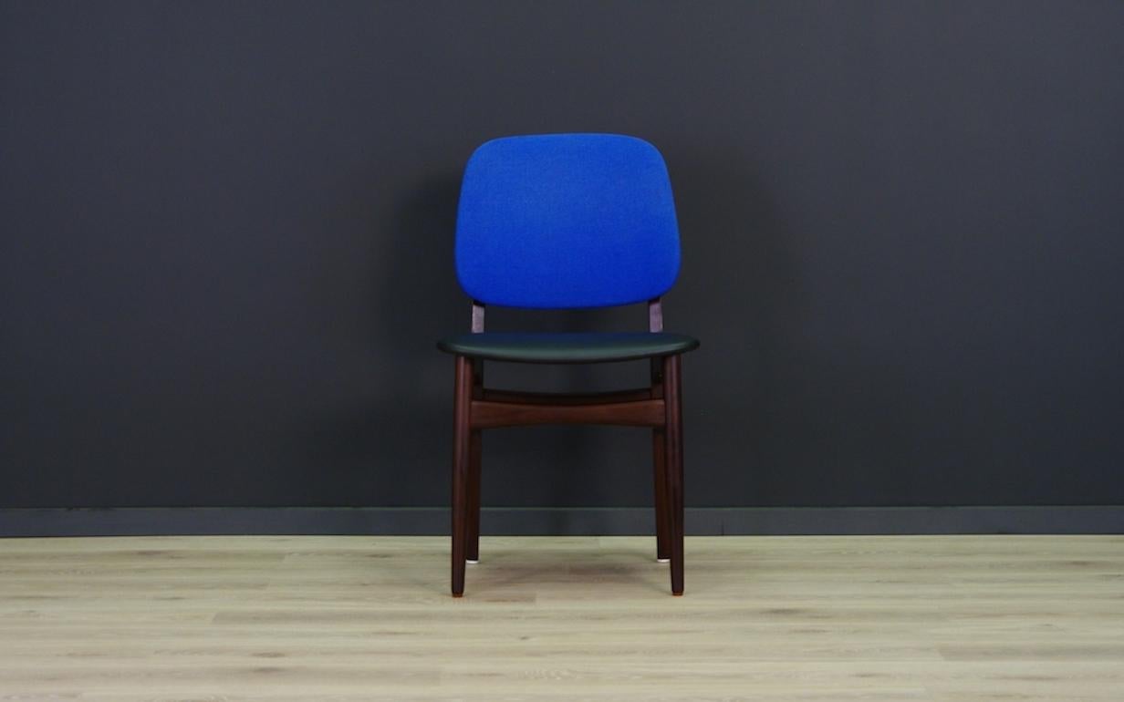 Late 20th Century Retro Mahogany Blue Chairs Vintage Danish Design, 1960s For Sale