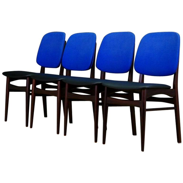 Retro Mahogany Blue Chairs Vintage Danish Design, 1960s For Sale
