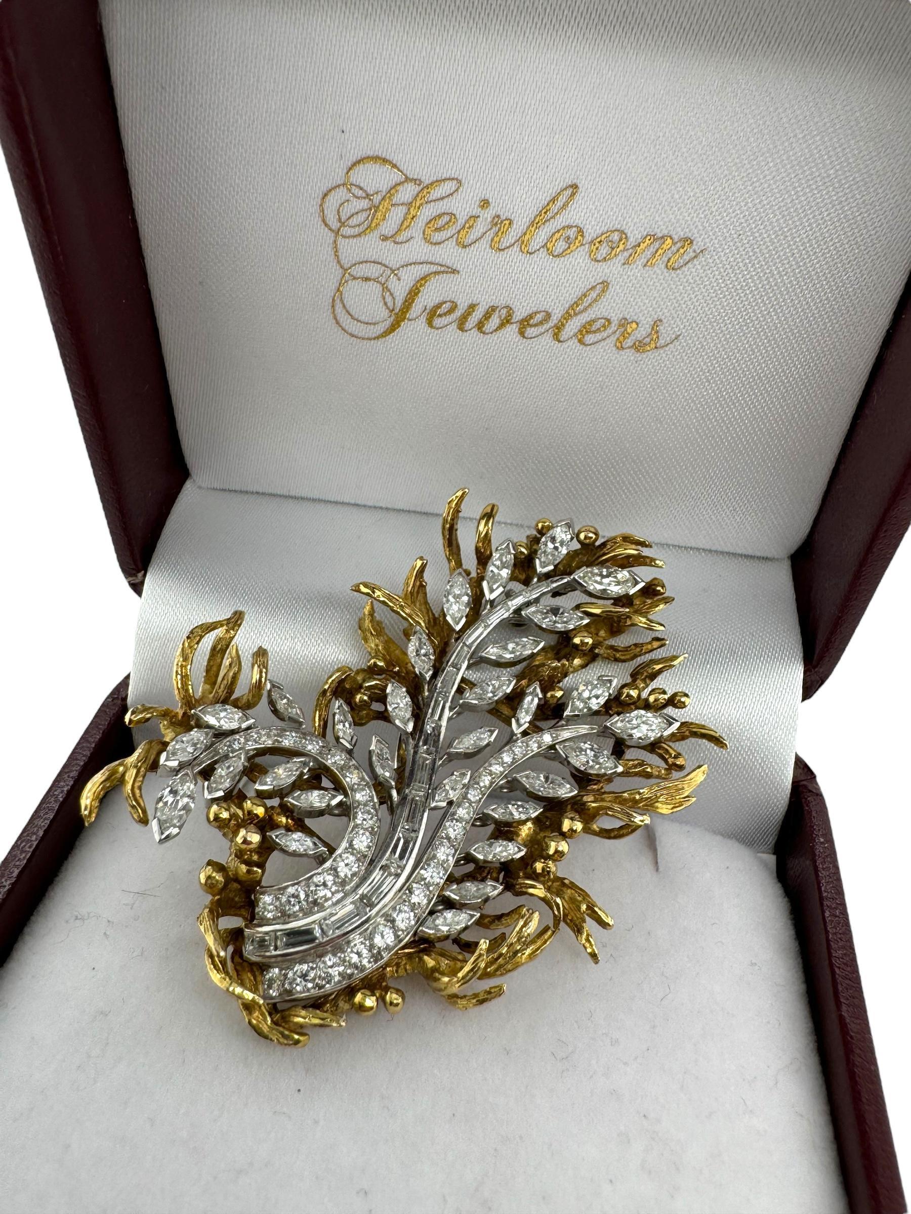 Spilla floreale retro Marquise & Baguette Diamond 4 Carati in vendita 4