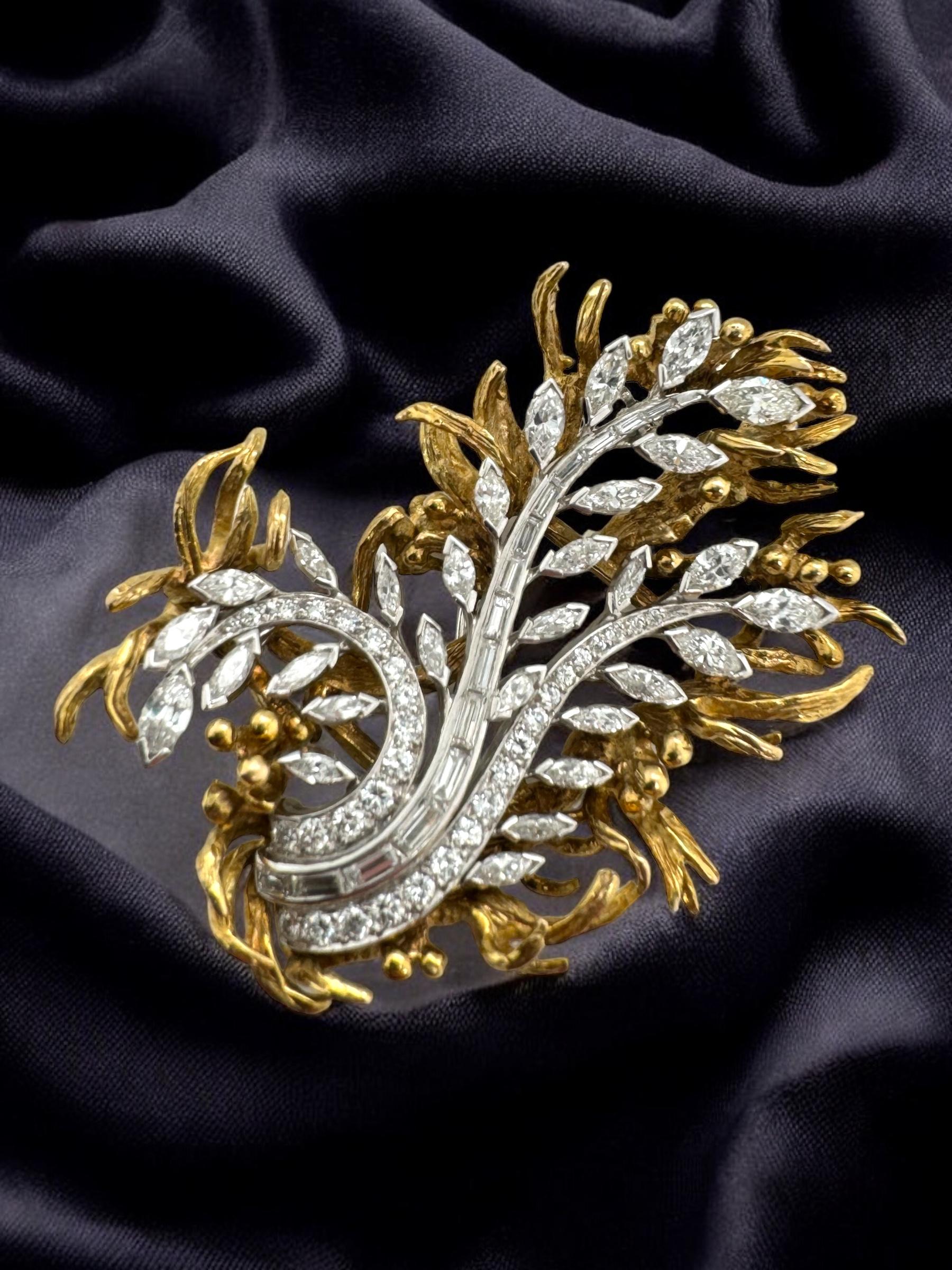 Questa è una delle spille più uniche che abbiamo visto!!!
Can può essere indossata con o senza il rinforzo in oro. Ti offre due modi per indossarlo.

Dettagli della spilla
Materiale: Spilla in oro bianco 14 carati e rinforzo in oro giallo 14