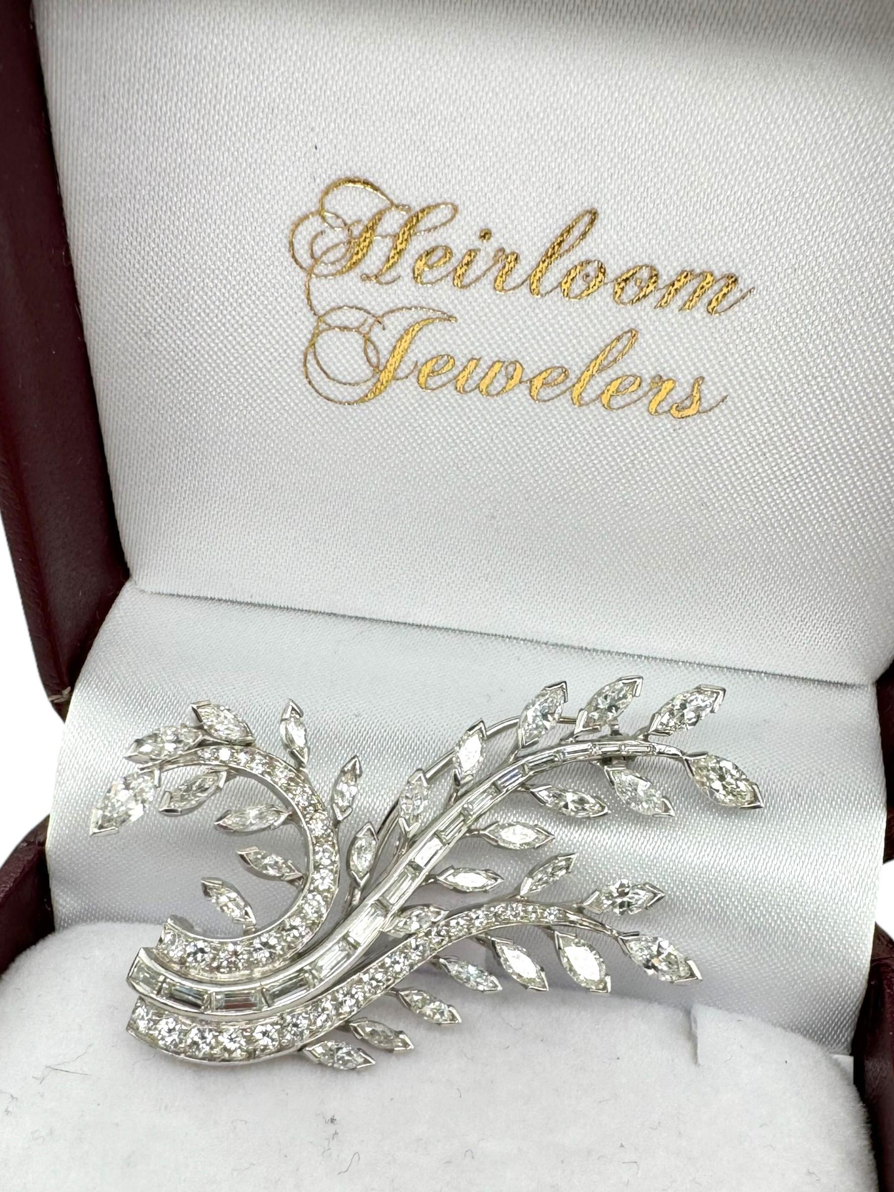 Spilla floreale retro Marquise & Baguette Diamond 4 Carati in vendita 2