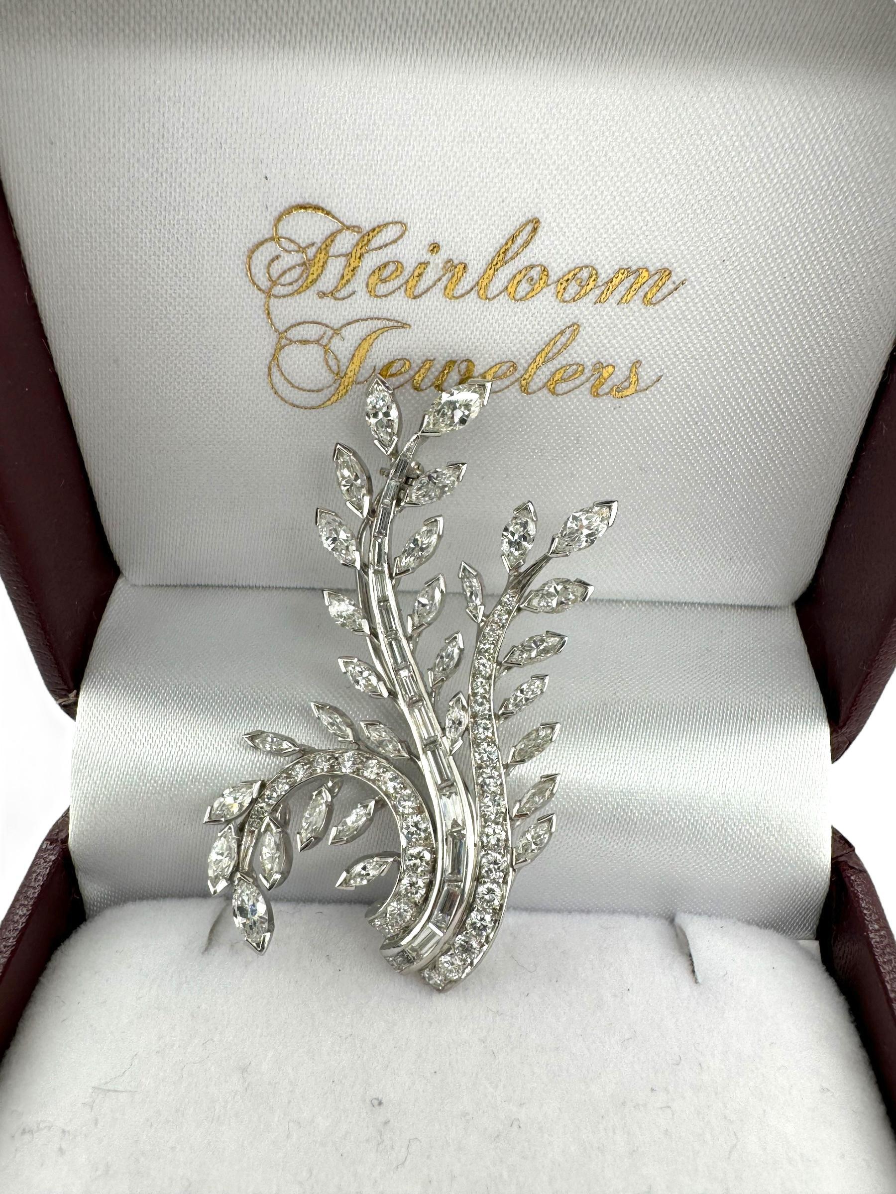 Spilla floreale retro Marquise & Baguette Diamond 4 Carati in vendita 3