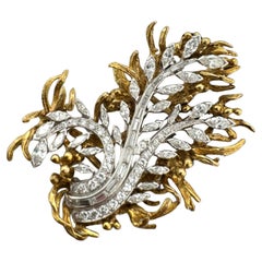 Retro Marquise & Baguette Diamond Floral Brooch 4 Carats