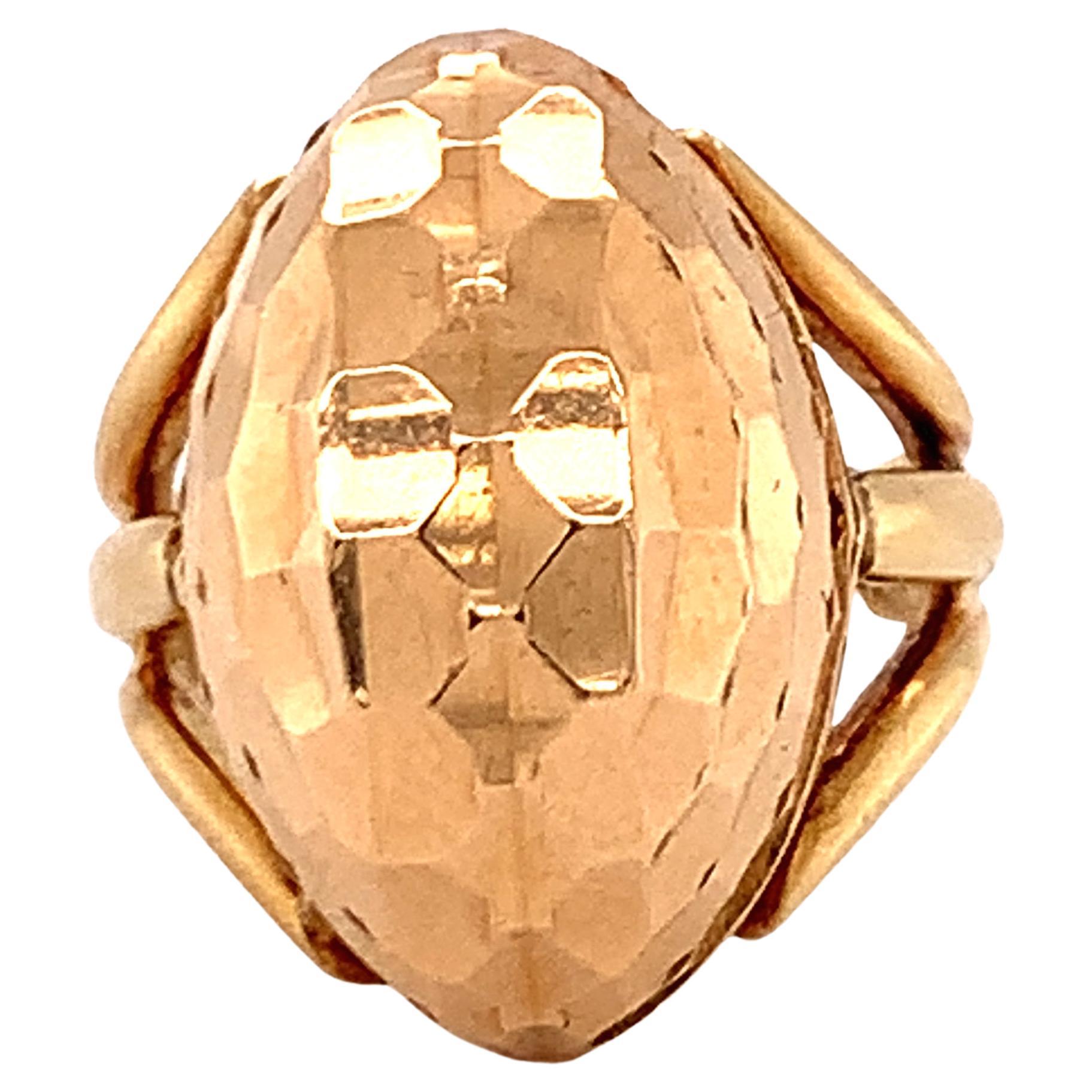 Retro Marquise-Shaped Hammered Rose Gold Ring For Sale