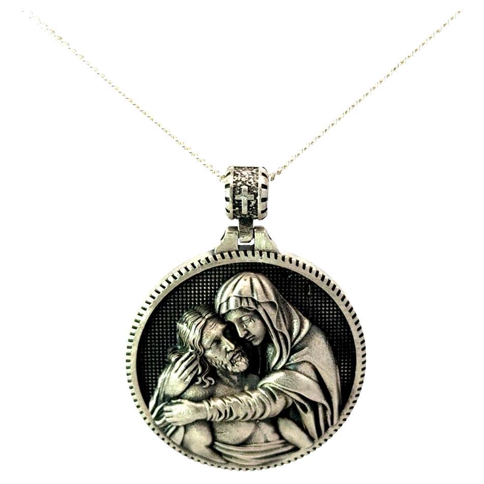 Retro Mary and Jesus Medallion Pendant Jewelry Made in 925 Sterling Silver