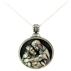 Retro Mary and Jesus Medallion Pendant Jewelry Made in 925 Sterling Silver