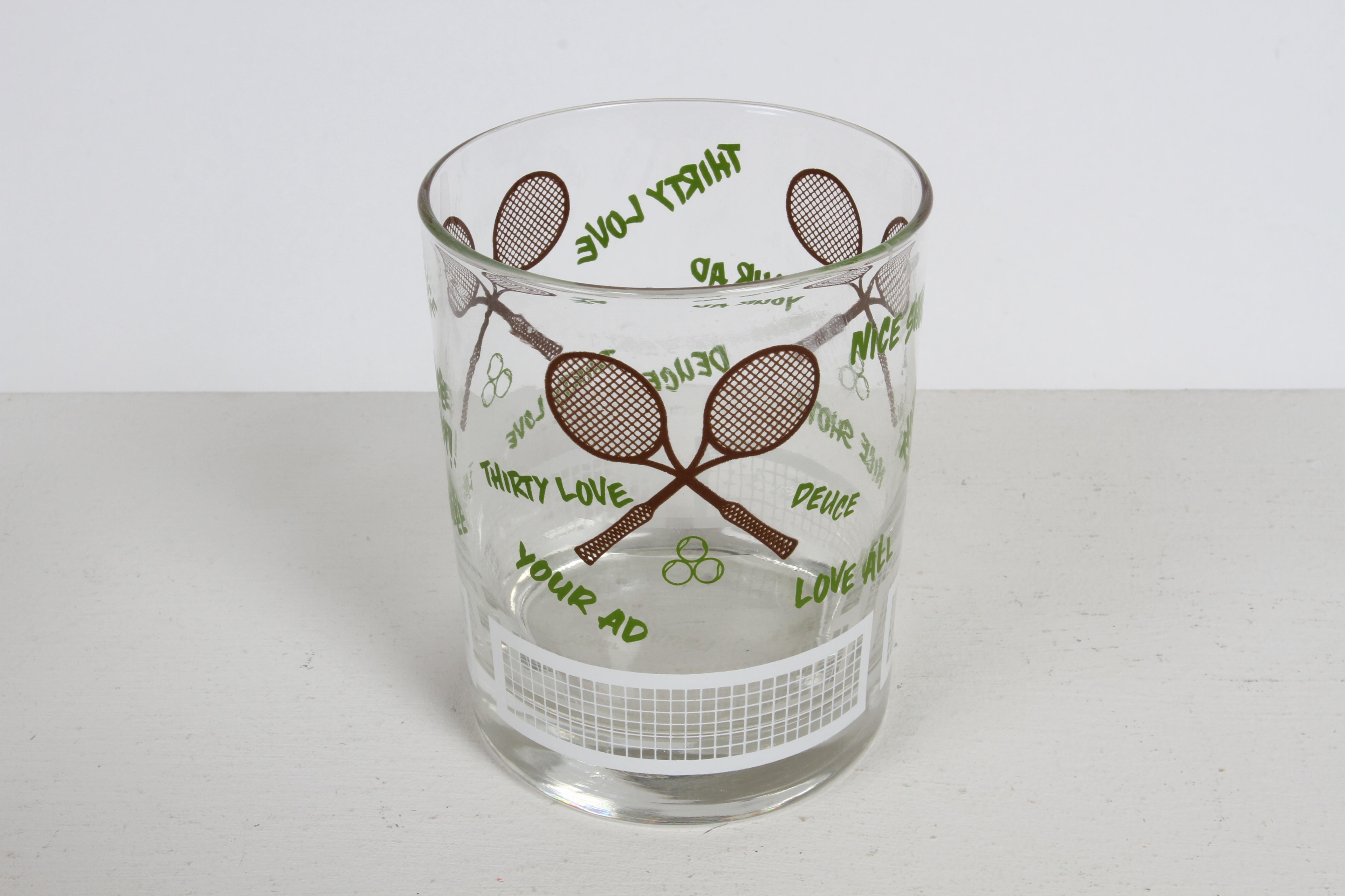 Late 20th Century Retro MCM 1970s - Set of 4 Tennis Theme Printed Bar Rocks Glasses For Sale