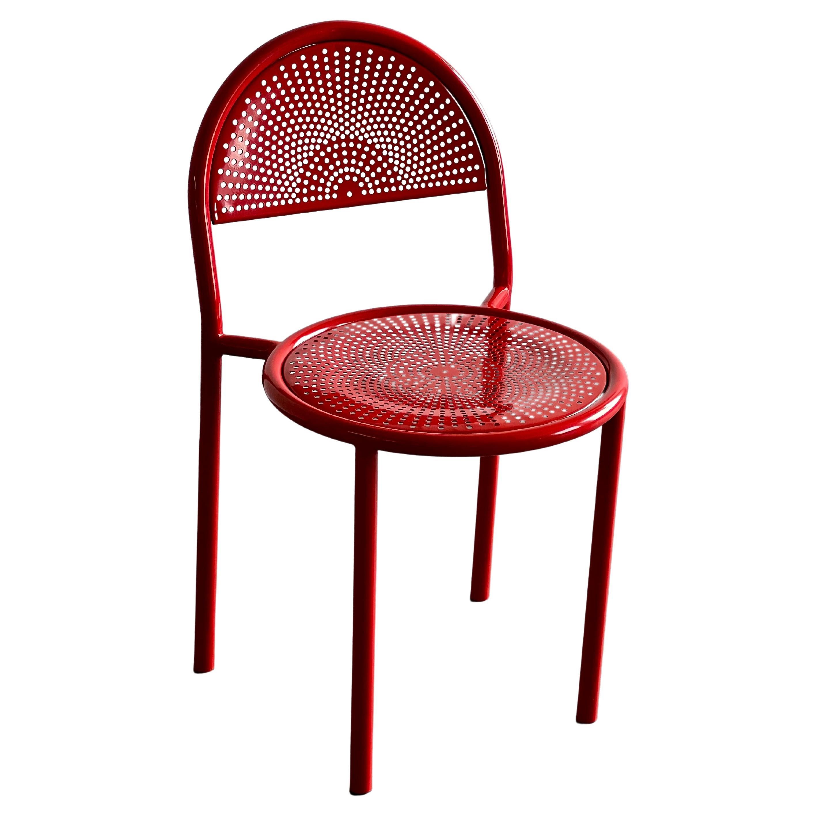 Retro Memphis Style Red Metal Accent Chair For Sale