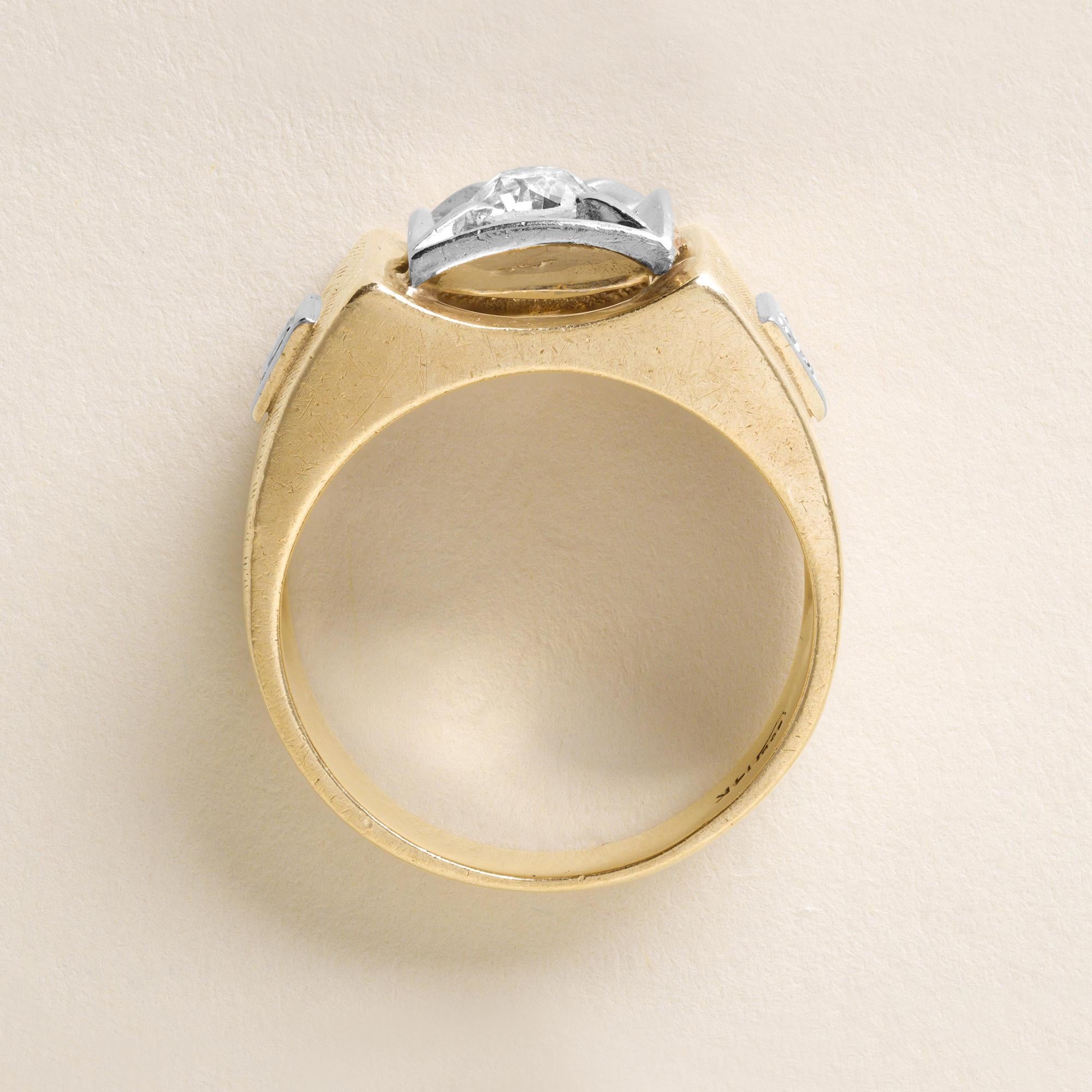 Diamante retro para hombre de 0,65 quilates de corte europeo antiguo de oro de dos tonos de 14 quilates Corte europeo antiguo en venta