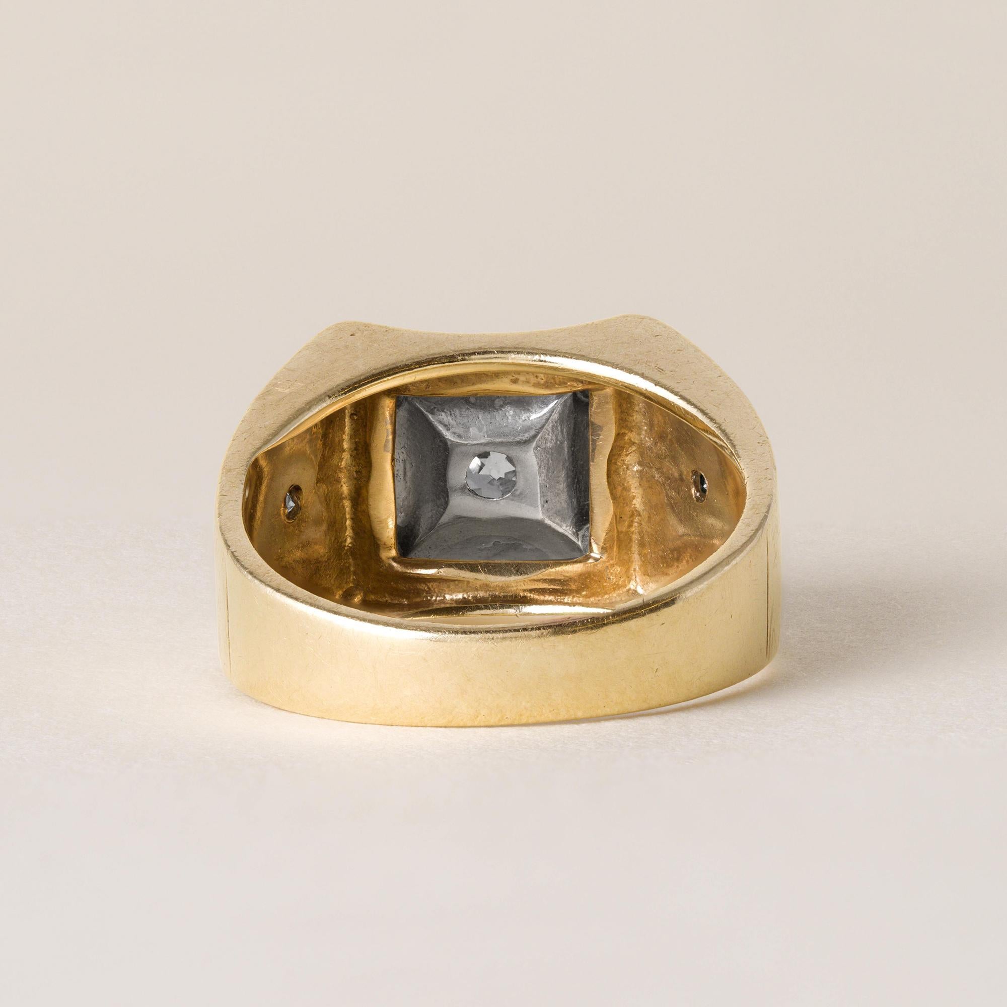 Diamante retro para hombre de 0,65 quilates de corte europeo antiguo de oro de dos tonos de 14 quilates en Bueno estado para la venta en Los Angeles, CA