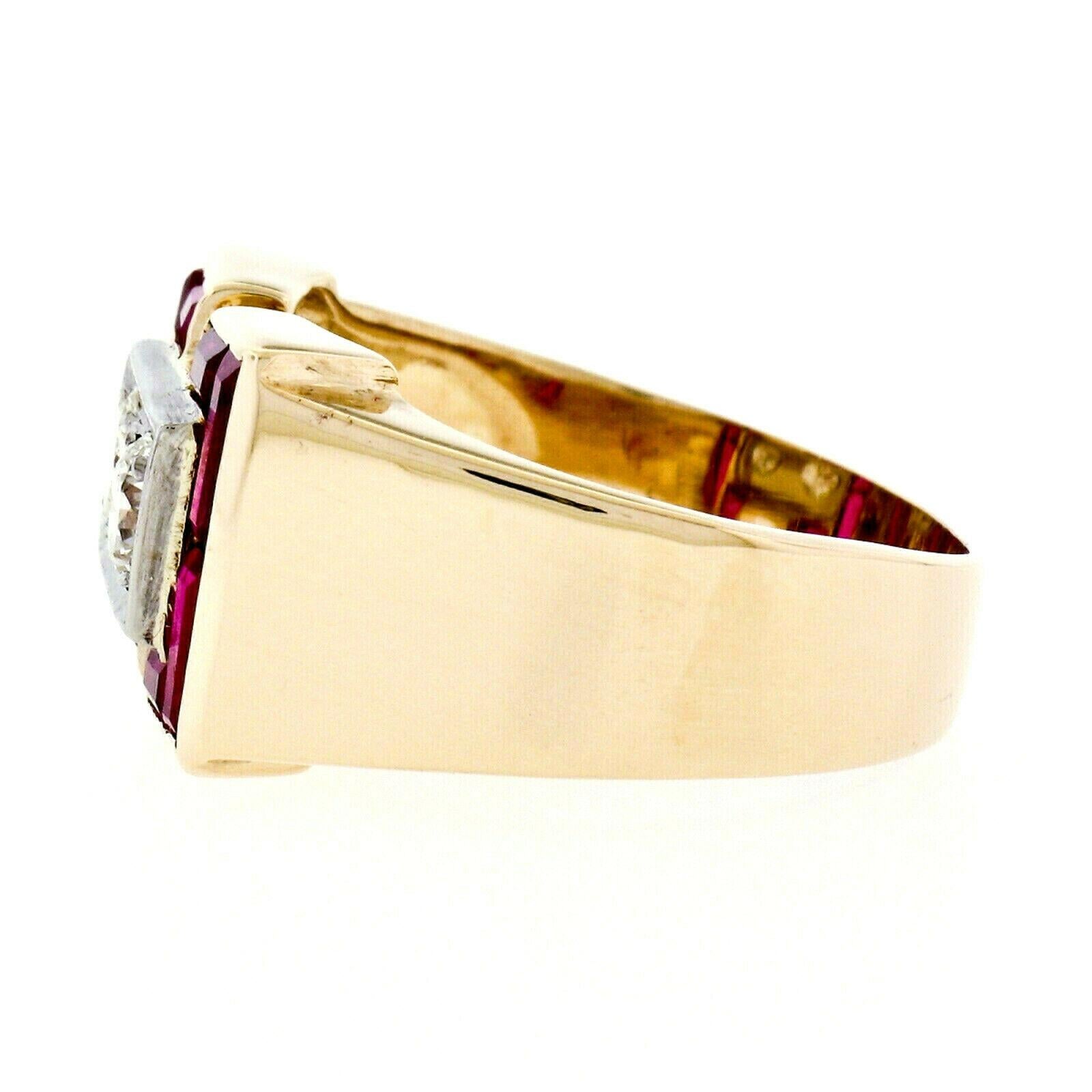 Retro Men's 14K Rosy Yellow Gold 0.56ctw Diamond & Baguette Ruby Wide Band Ring 2