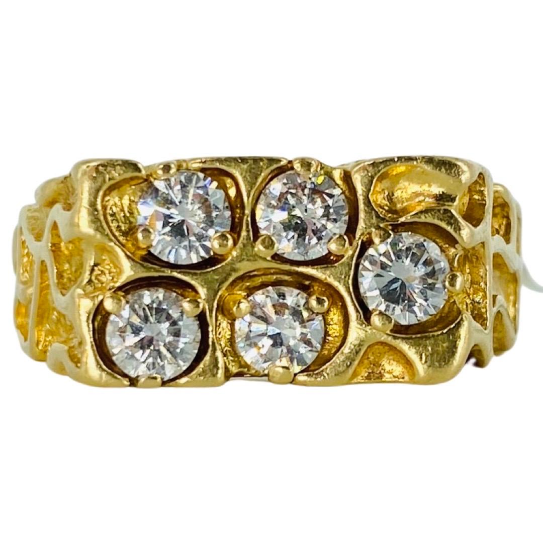 Retro Men’s 1.50tcw Diamonds Carved Nugget 14k Gold Ring. The diamonds are high quality H/SI1 and weight a total of 1.50 carat. The ribs is a size 11.5 and weights 9 grams. The ring is by a designer and is plumped 14KP PRISMLITE 
Circa 1960s