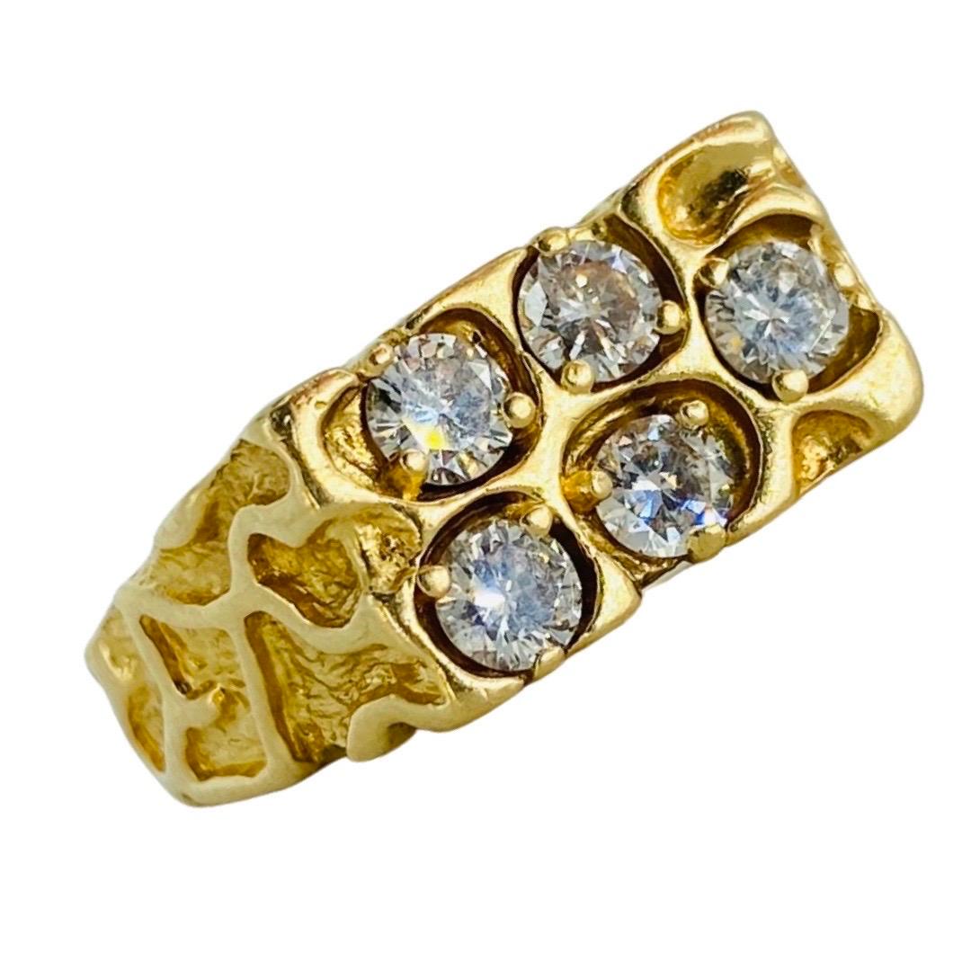 Retro Men’s 1.50tcw Diamonds Carved Nugget 14k Gold Ring For Sale