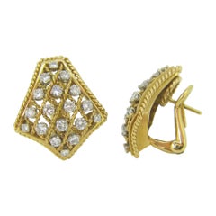 Retro Mesh Twisted Diamonds Yellow Gold Earrings