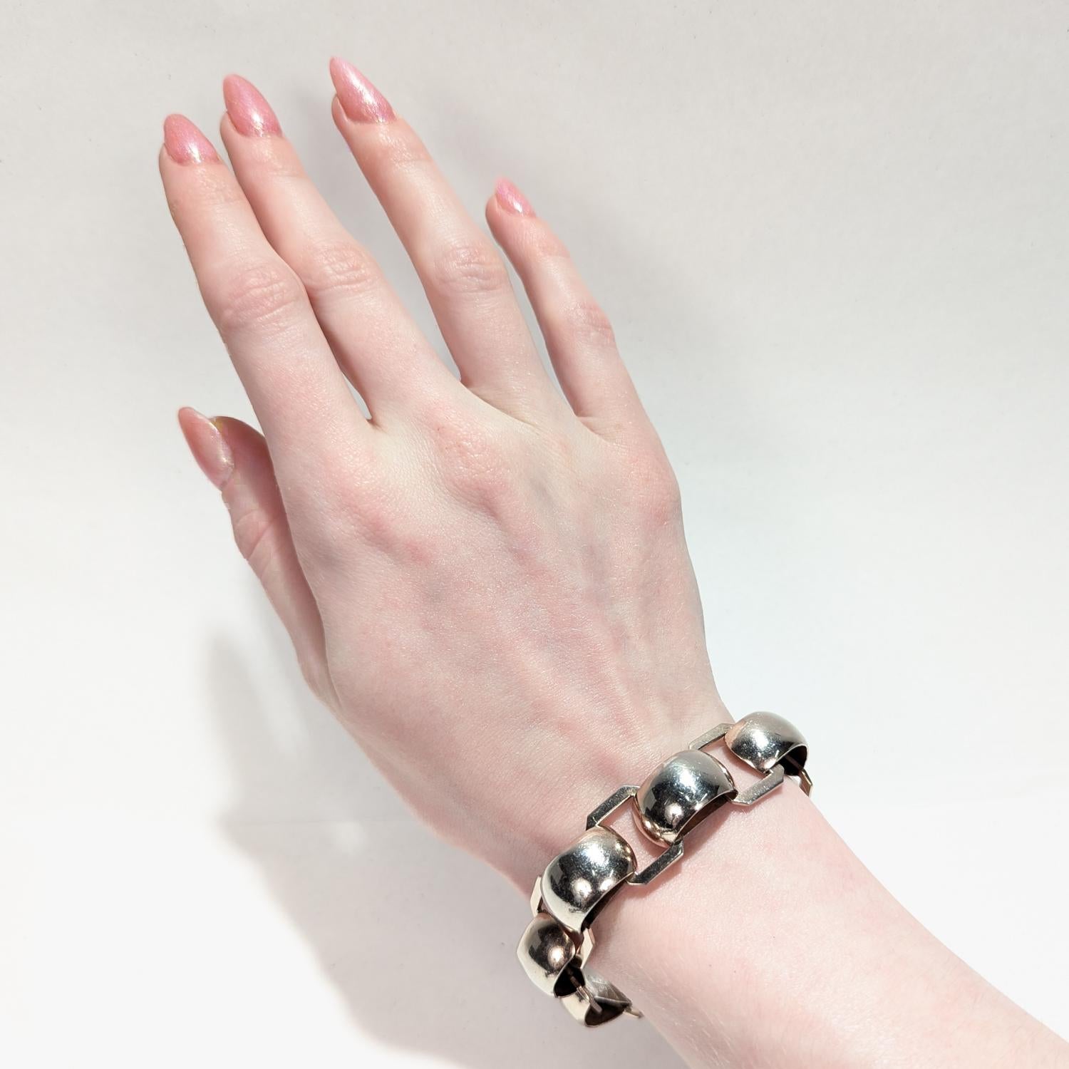 Rétro Bracciale retrò messicano in argento dorato a maglie mezze tonde in vendita
