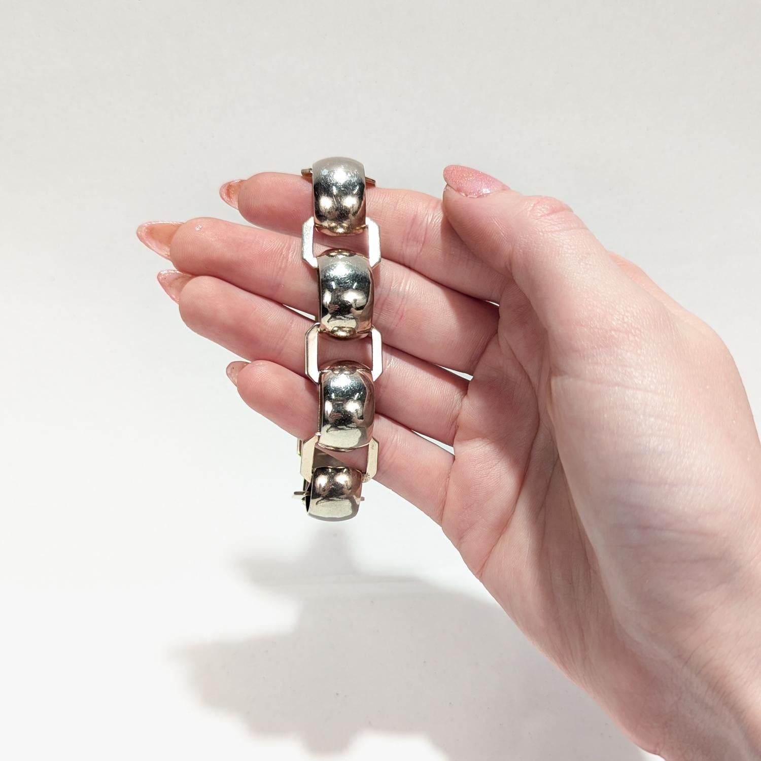 da uomo o donna Bracciale retrò messicano in argento dorato a maglie mezze tonde in vendita