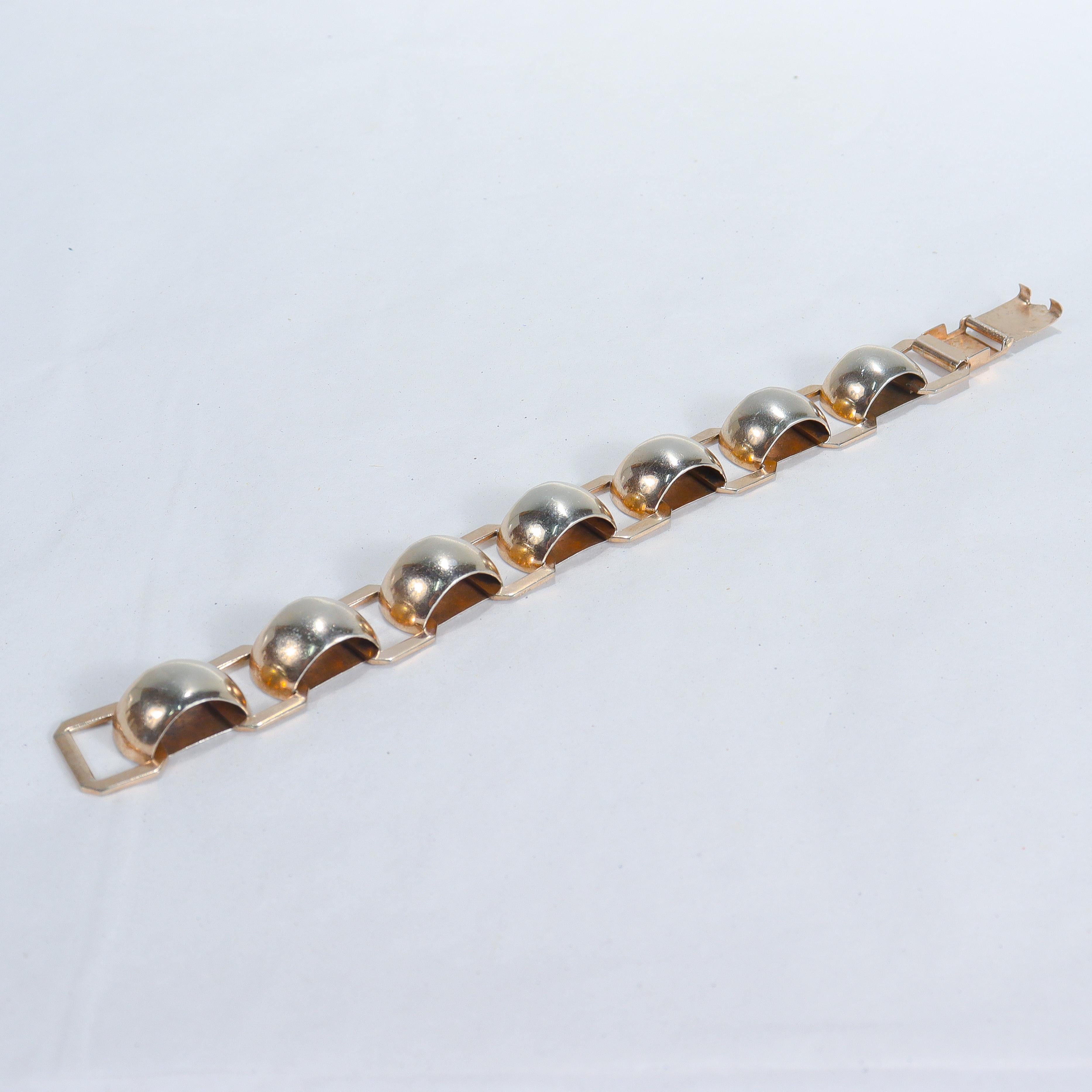 Retro Mexican Gilt Silver Half Round Link Bracelet For Sale 3