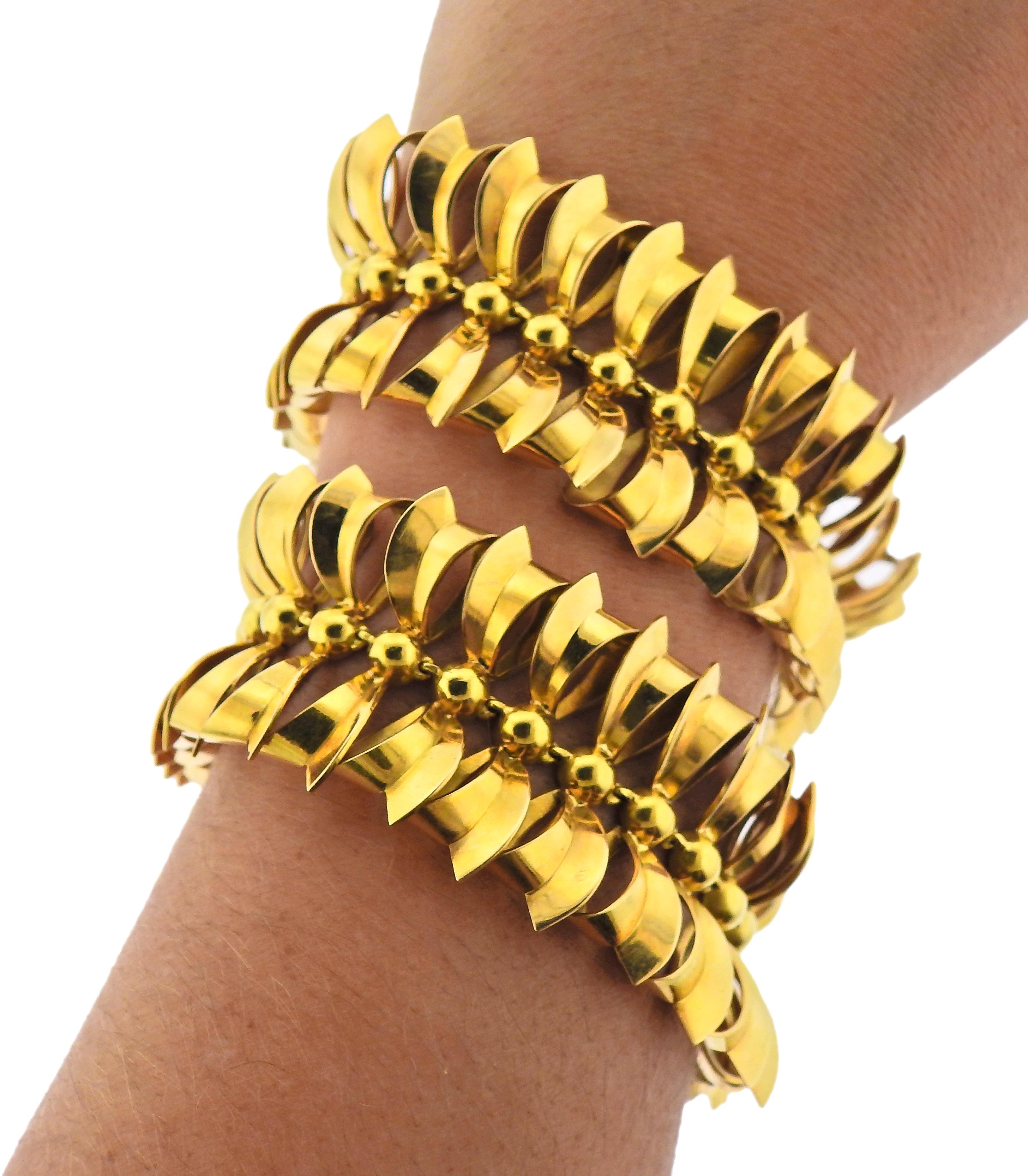Retro Midcentury Bogenmotiv Gold Armband Halskette Set Damen im Angebot