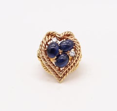 Retro Mid Century Cocktail Ring In 18Kt Gold With 5.56 Ctw Sapphires And Diamond