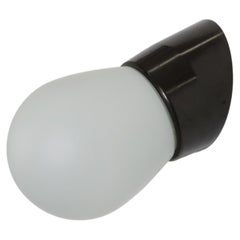 Retro Mid-Century Frosted Bulbous Glass Sconce with Angled Black Bakelite Base