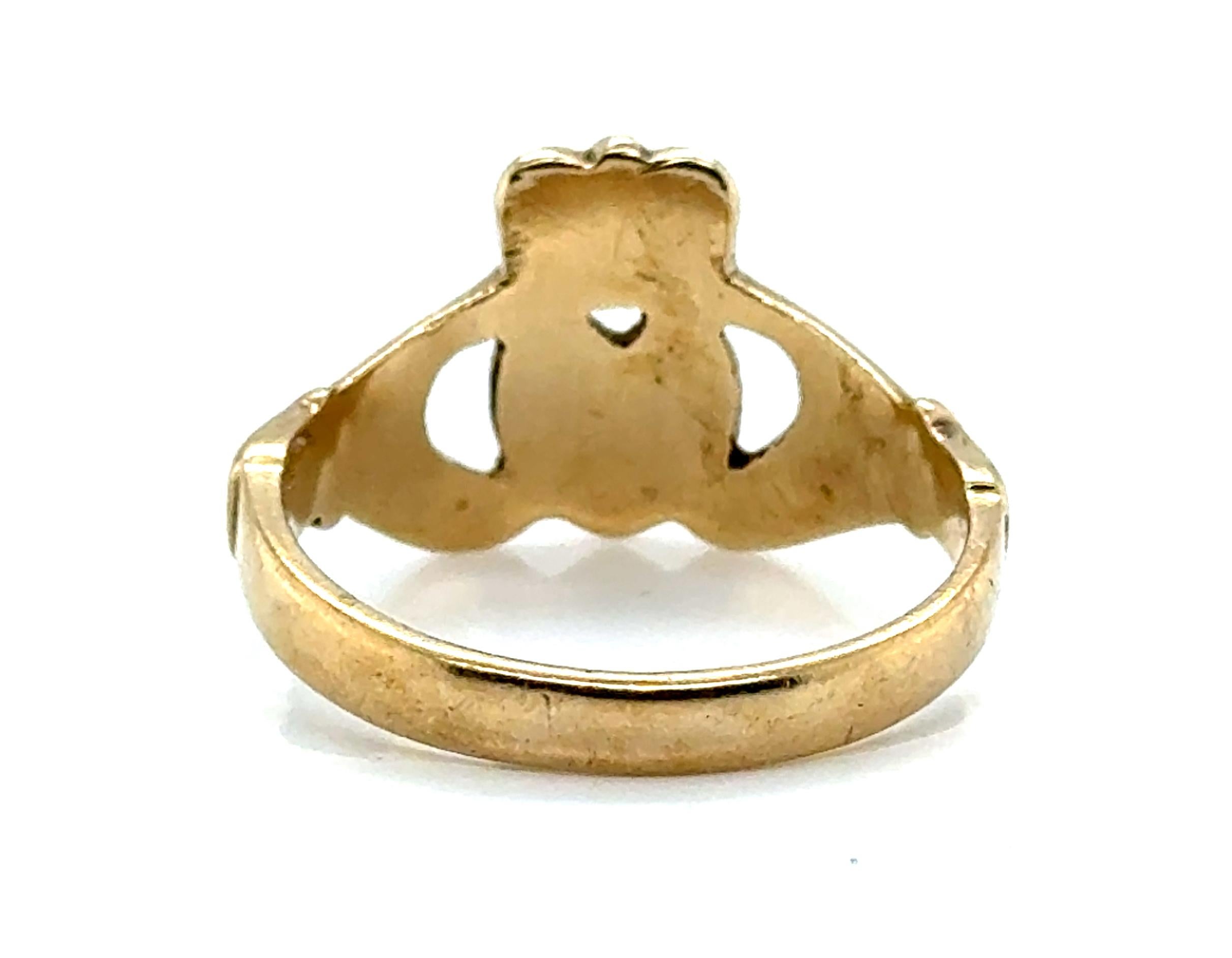 Retro Mid Century Irish Claddagh Ring Yellow Gold Wedding Anniversary 2