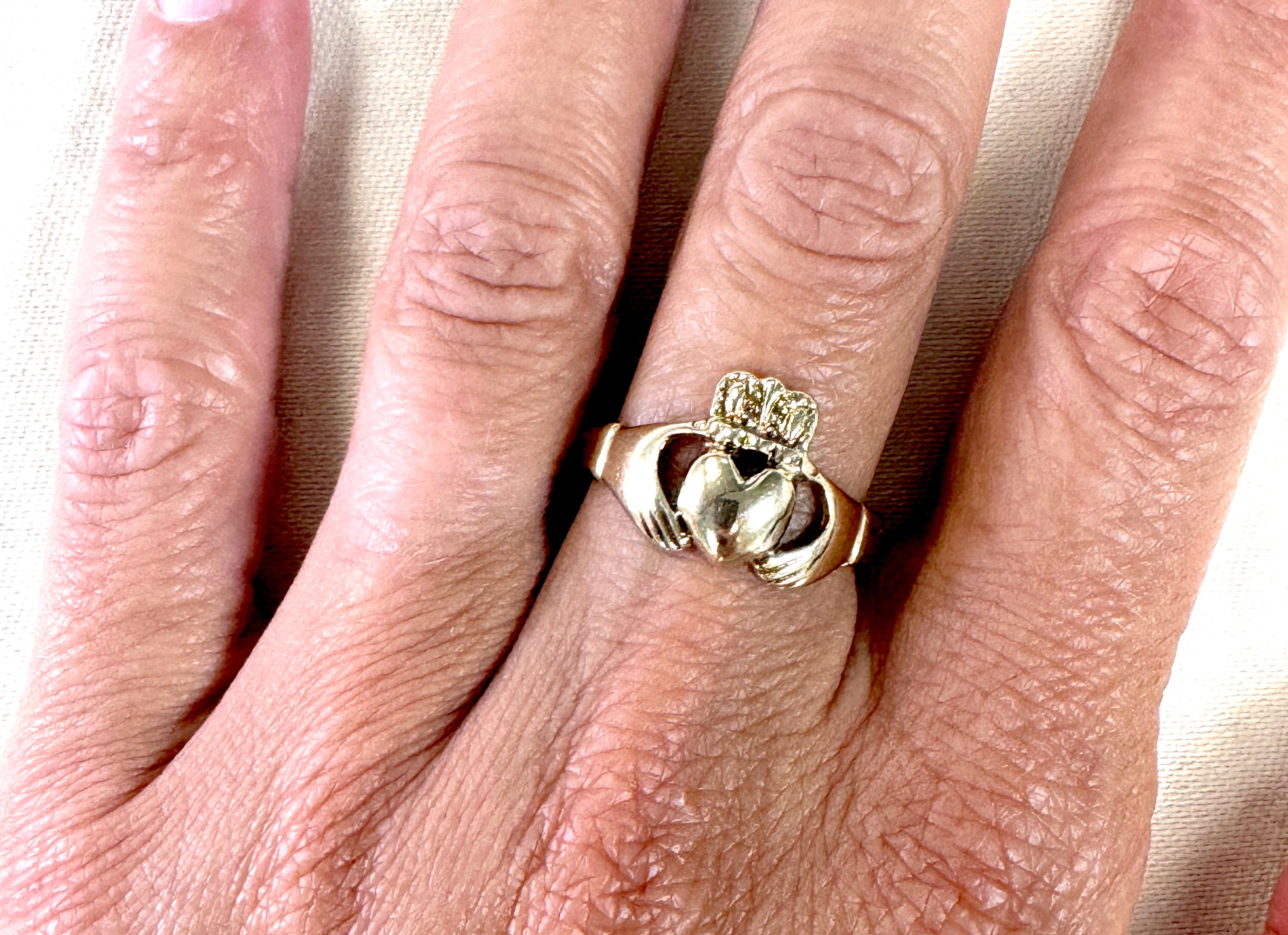 Retro Mid Century Irish Claddagh Ring Yellow Gold Wedding Anniversary 3
