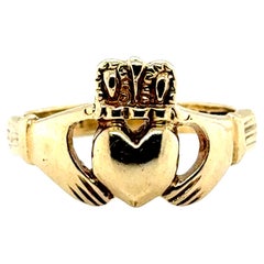 Retro Mid Century Irish Claddagh Ring Yellow Gold Wedding Anniversary