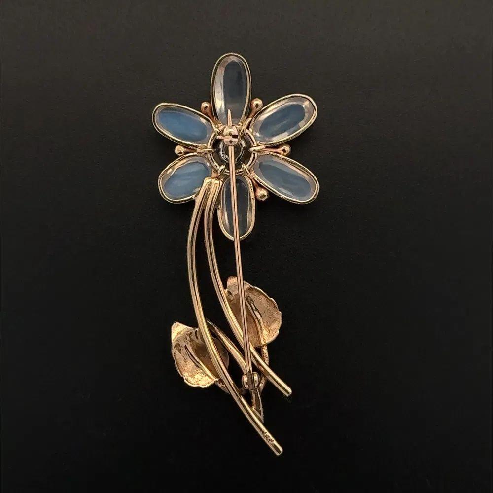 Mixed Cut Retro Mid Century Modern Moonstone and Diamond Vintage Gold Brooch Pin For Sale