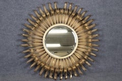 Retro Mid Century Modern Style Bent Gold Metal Sunburst With Beveled Mirror