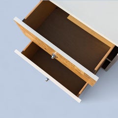 Retro Mid Century Nightstand, Laminate, Faux Burl Wood, Chrome Pulls, Unique