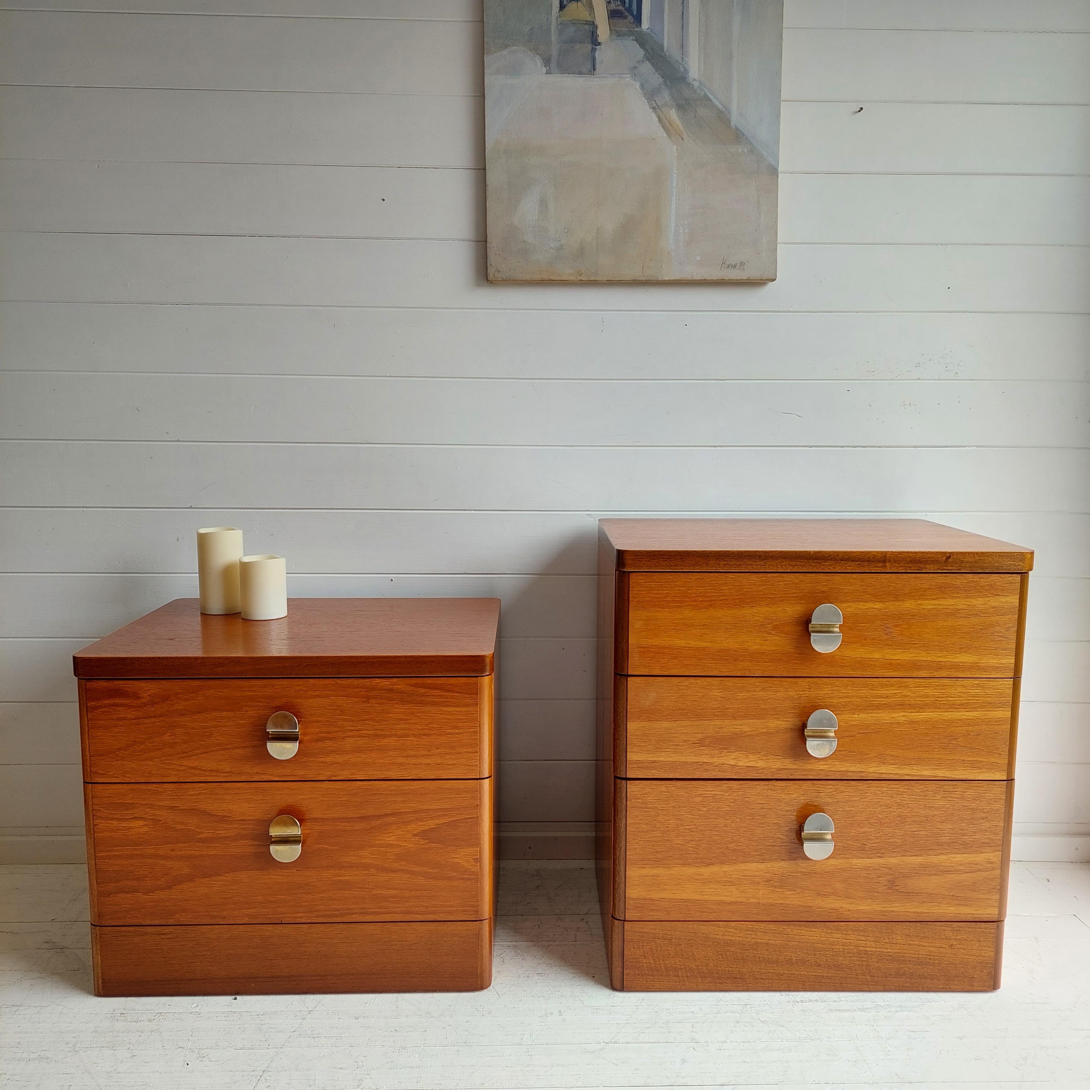 Mid-Century Modern Retro Midcentury Stag Cantata Teak Bedside Tables Drawers Nightstands, 70s