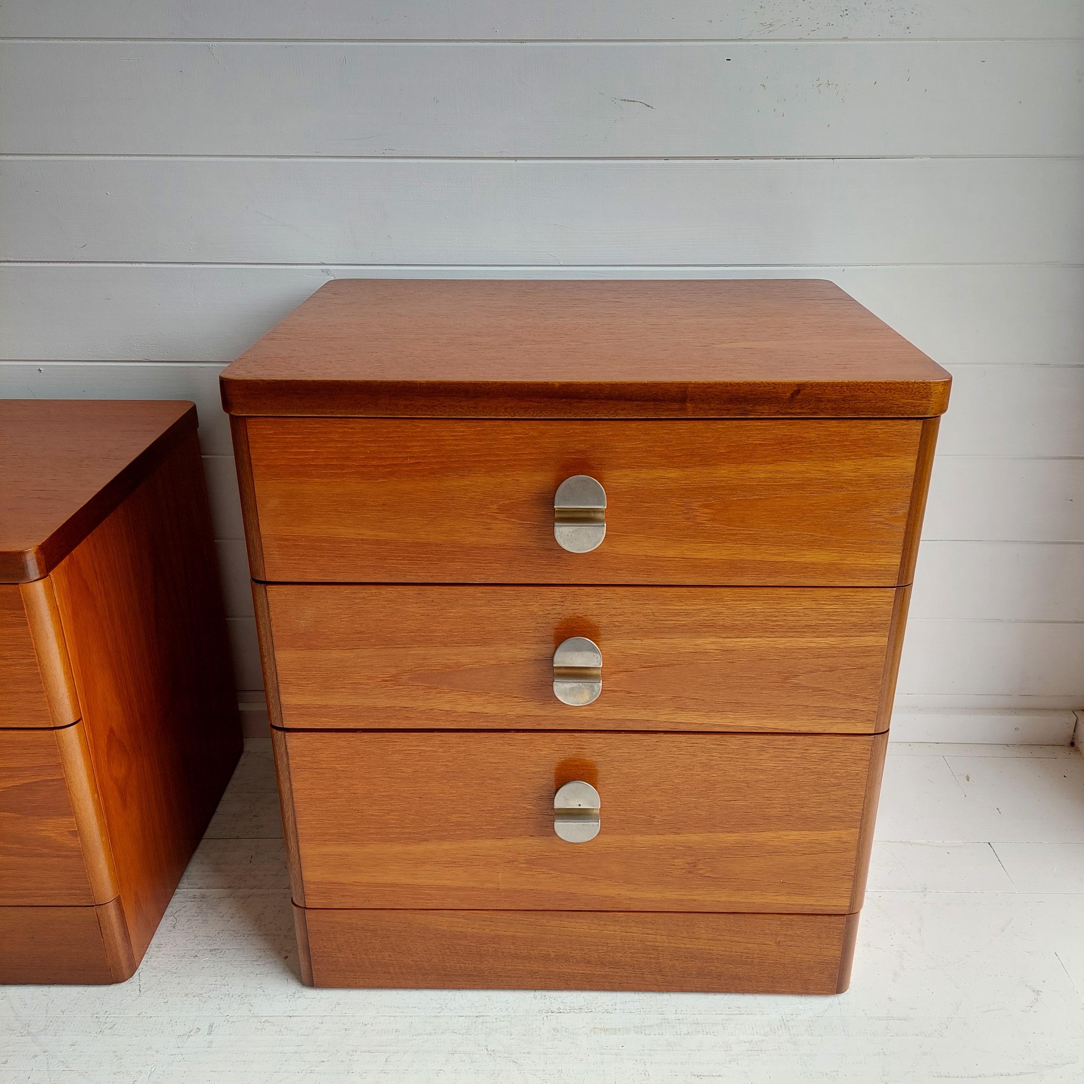 British Retro Midcentury Stag Cantata Teak Bedside Tables Drawers Nightstands, 70s