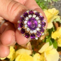 Retro Midcentury 1950s 11 Carat Amethyst VS Diamond Halo Cocktail Ring