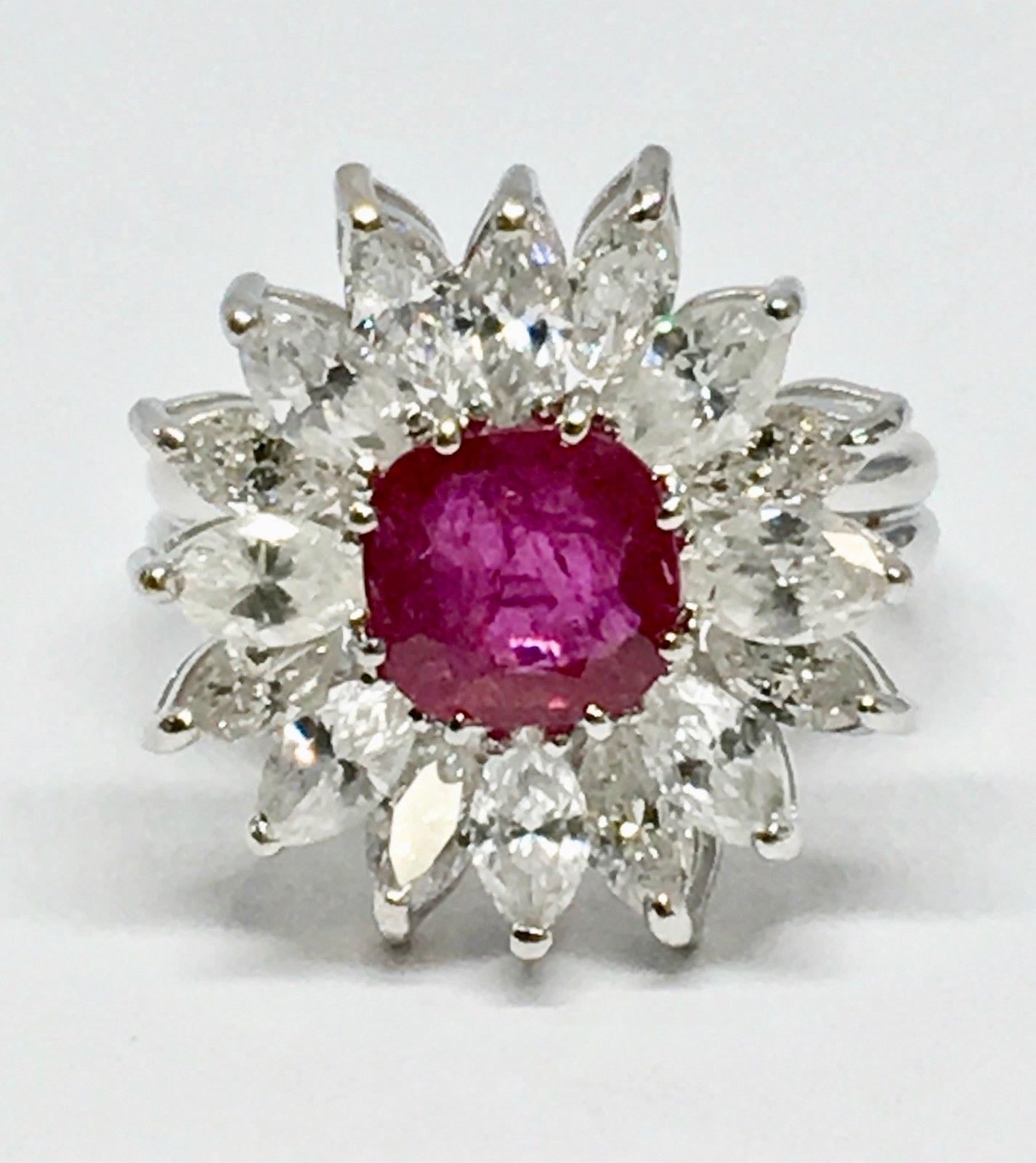 Retro Midcentury 1950s 4.30 Carat Red Ruby VS Diamond Halo Cluster Cocktail Ring 6