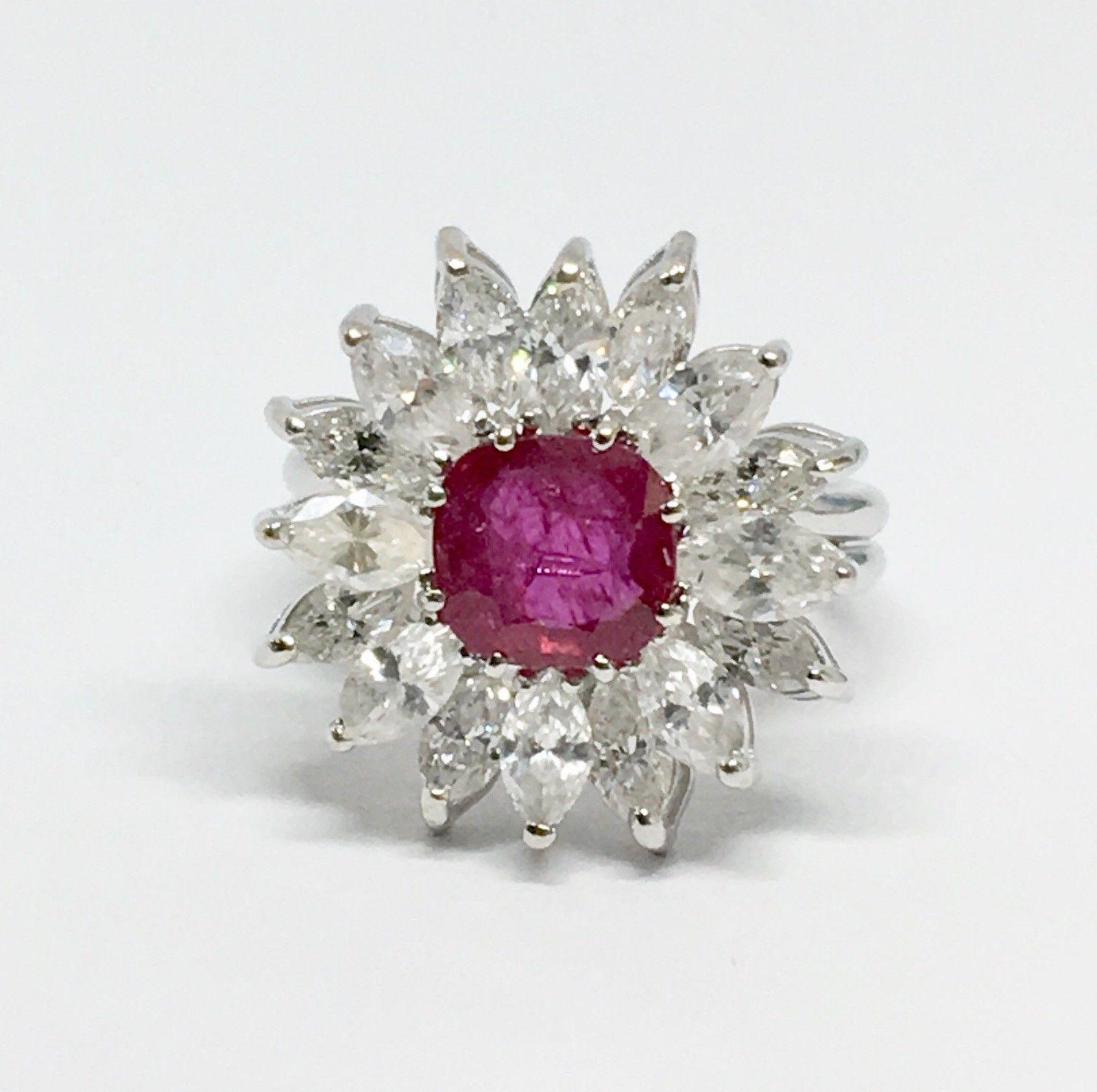 Retro Midcentury 1950s 4.30 Carat Red Ruby VS Diamond Halo Cluster Cocktail Ring 2