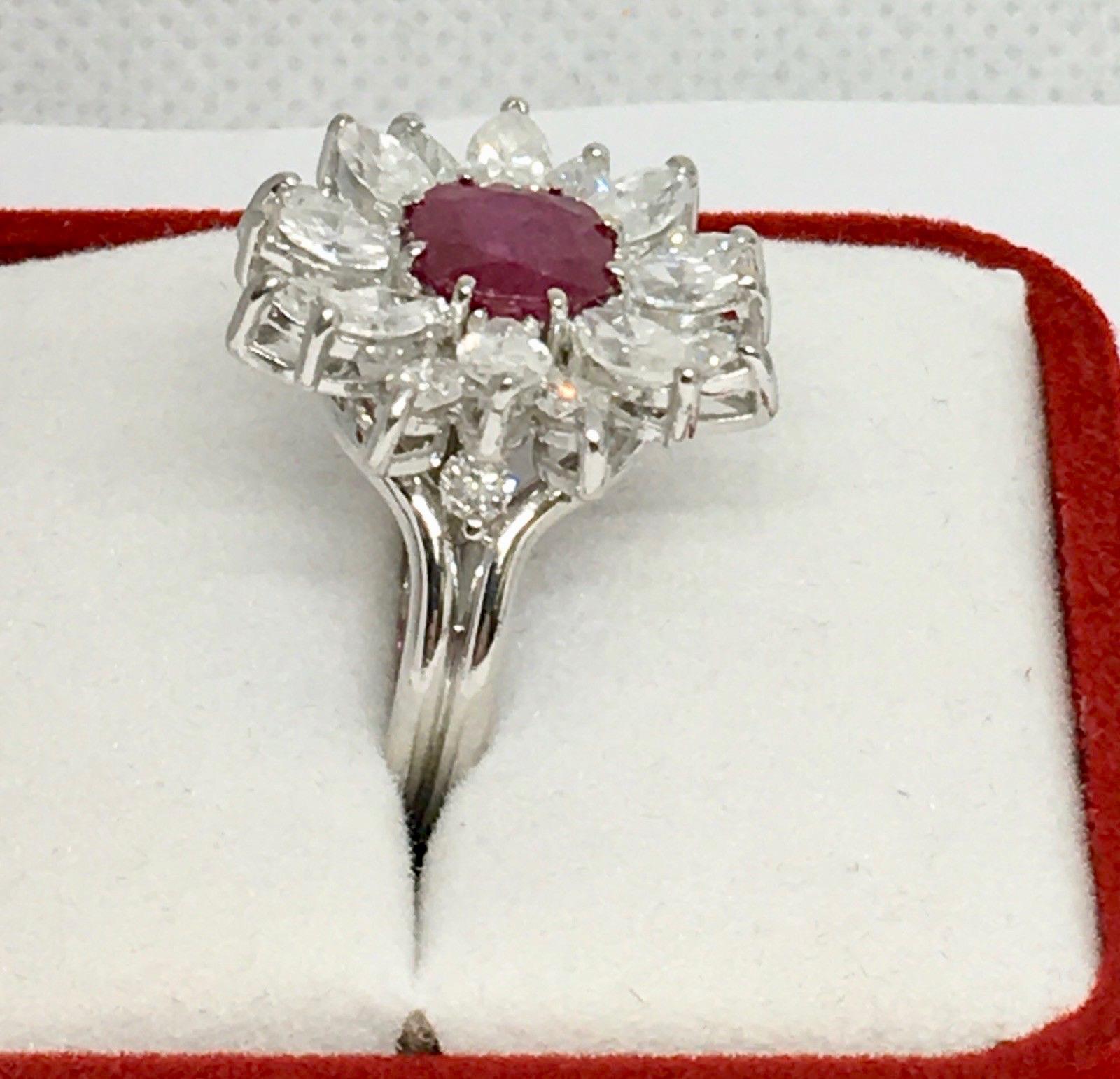 Retro Midcentury 1950s 4.30 Carat Red Ruby VS Diamond Halo Cluster Cocktail Ring 4