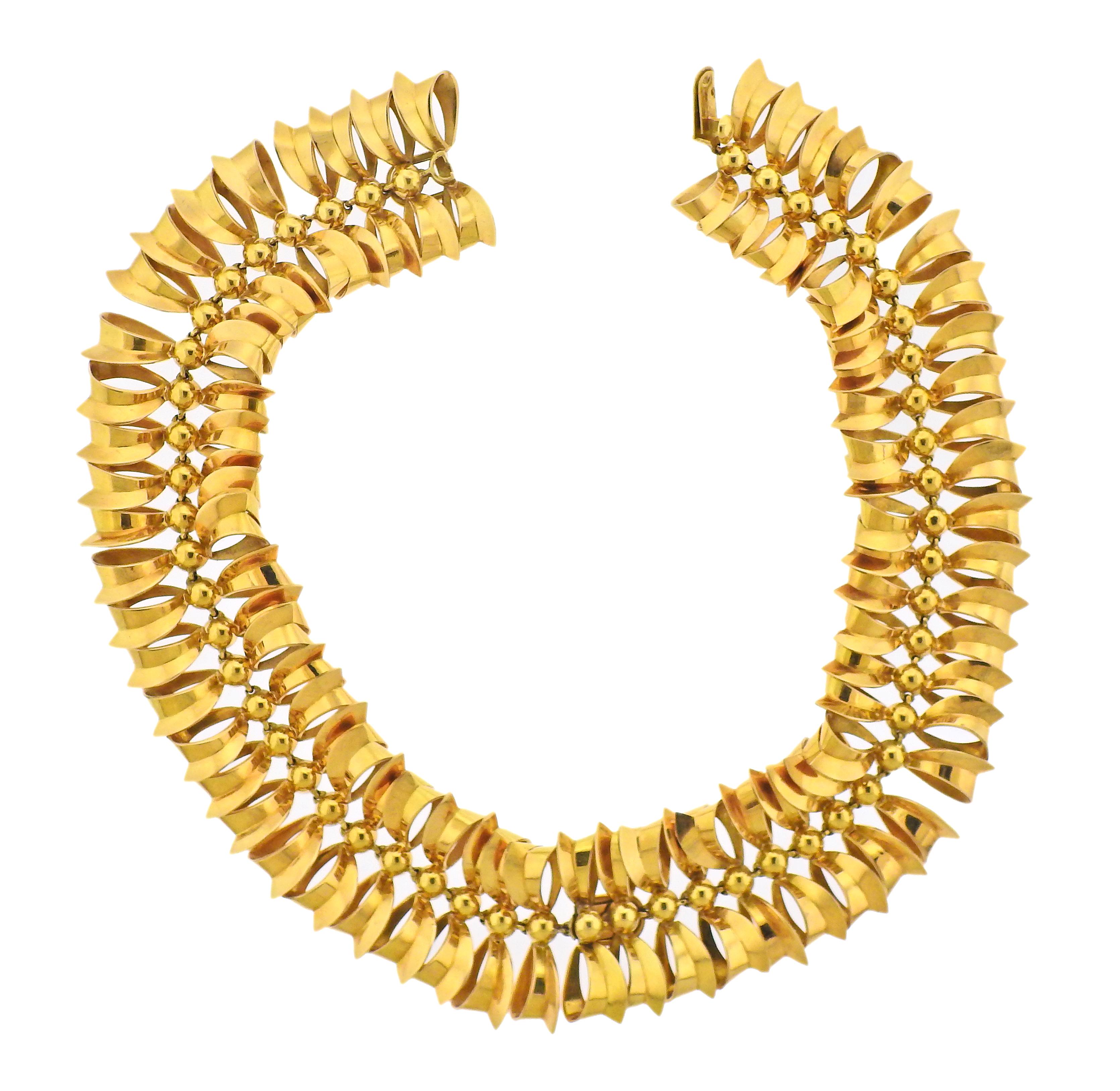 Women's Retro Midcentury Bow Motif Gold Bracelet Necklace Set For Sale