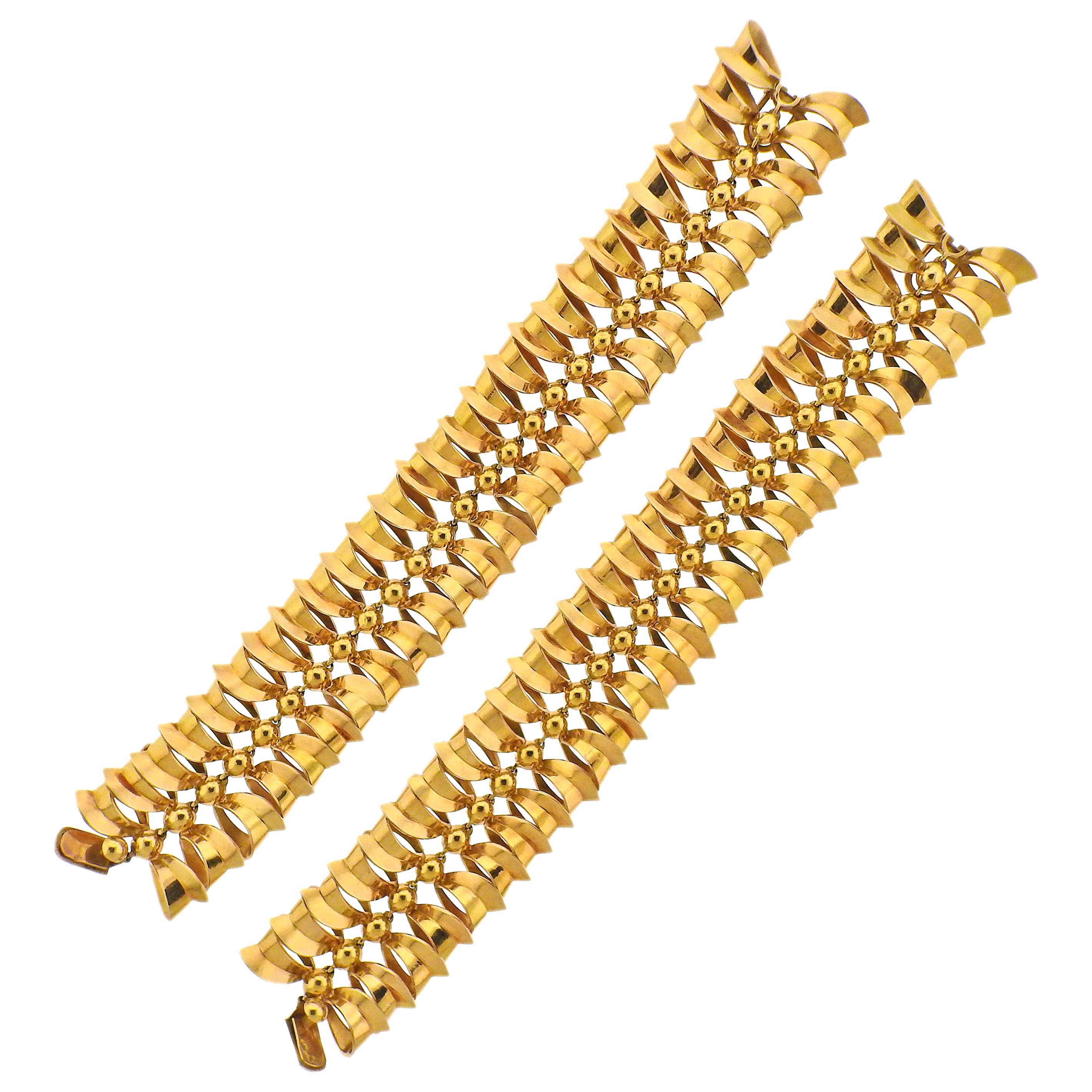 Retro Midcentury Bow Motif Gold Bracelet Necklace Set For Sale