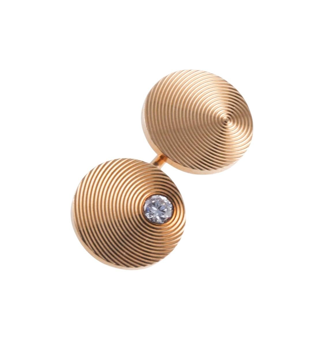 Retro Midcentury Gold and Diamond Cufflinks In Excellent Condition For Sale In New York, NY