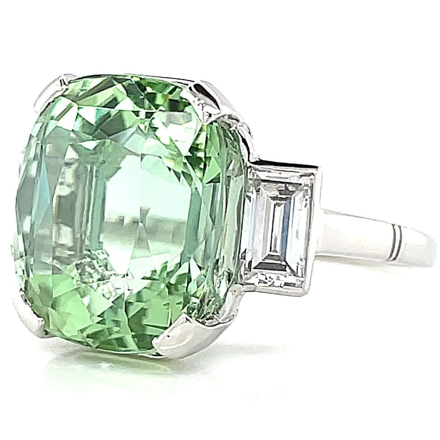 Cushion Cut Retro Mint Green Tourmaline Diamond Cocktail Ring